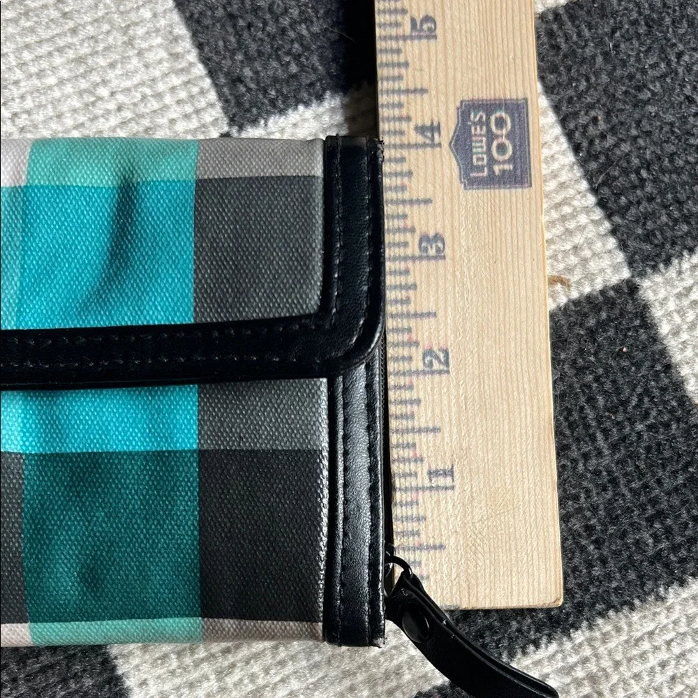 Plaid Wallet Clutch Organizer Zip Around Checkbook Holder Black Teal‎ Gray